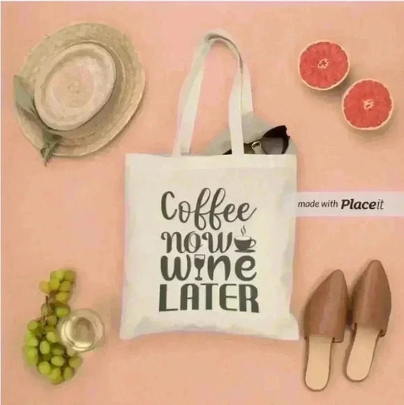 Coffee now wine later  funny sayings recycled tote bag - Picture 1 of 3